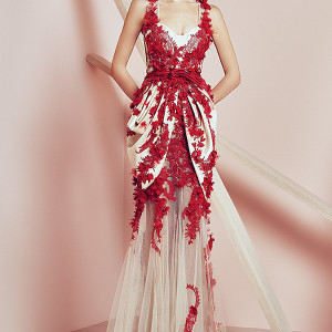 basil soda couture 2015 dress red applique sweetheart neckline gathered hip gown