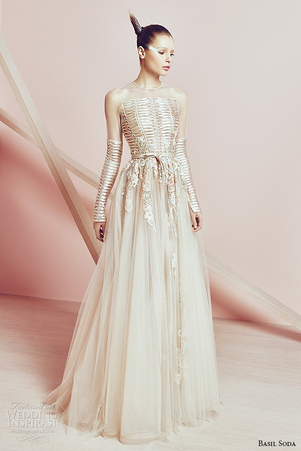 basil soda couture 2015 dress straight across neckline strapless gown