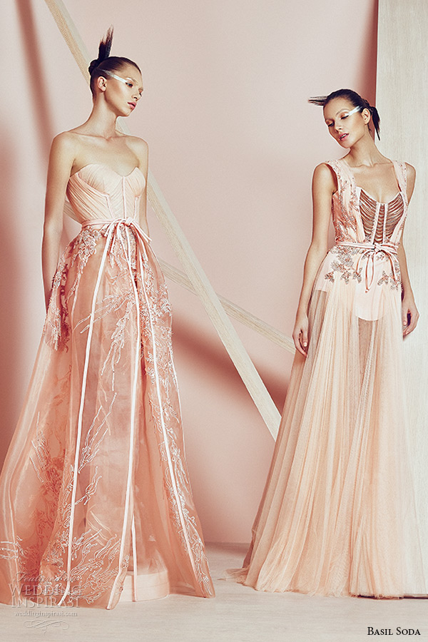 basil soda couture 2015 dresses champagne peach sleeveless gowns