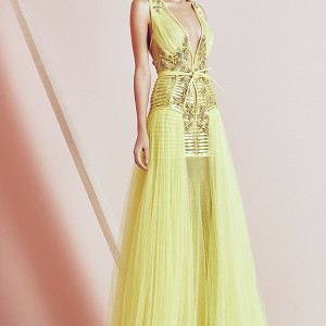 basil soda couture 2015 dresses sleeveless plunging neckline aline yellow gown