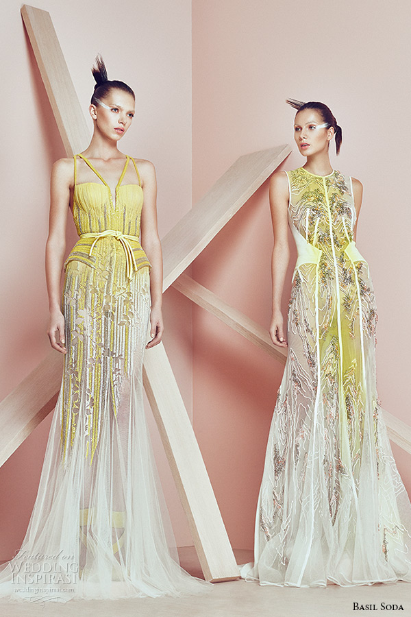 basil soda couture 2015 dresses yellow sheath gowns