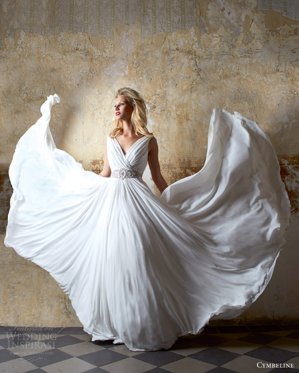 cymbeline bridal 2015 iron sleeveless wedding dress surplice neckline draped bodice beaded waist