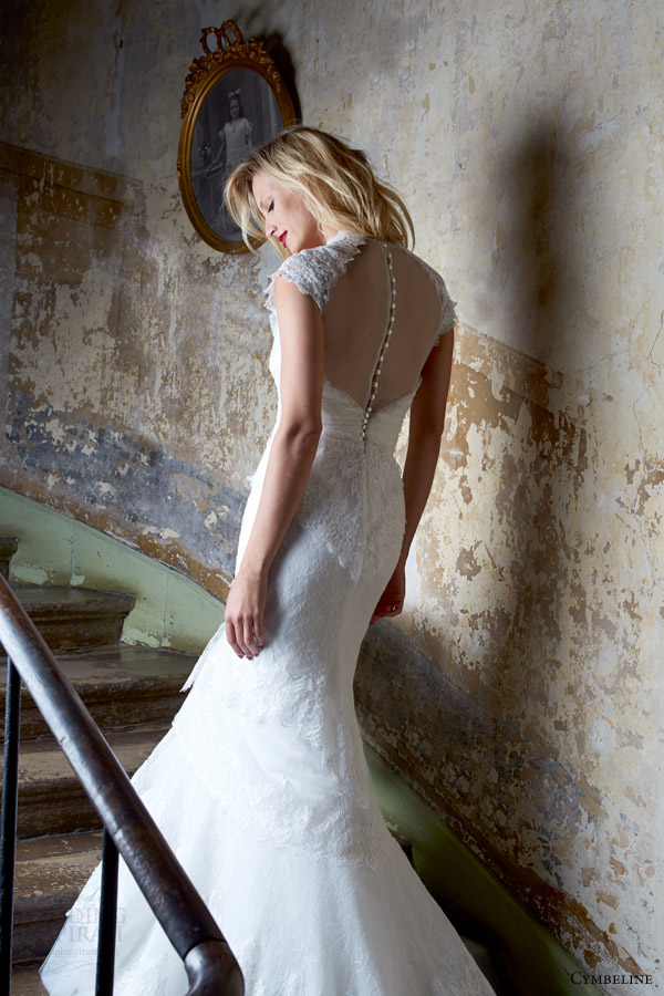 cymbeline bridal 2015 issey cap sleeve wedding dress illusion back view