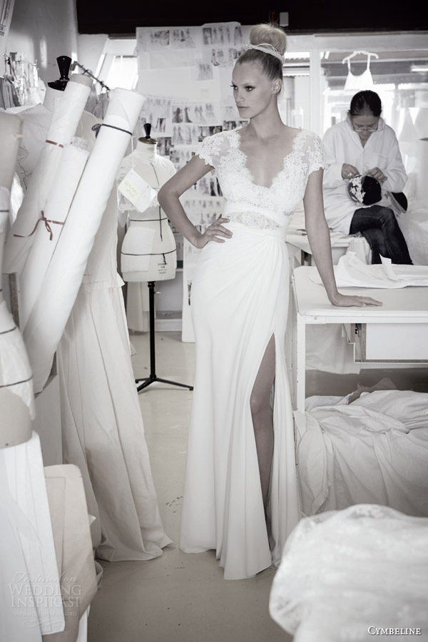 cymbeline wedding dresses 2015 bridal idylle lace cap sleeve gown slit skirt