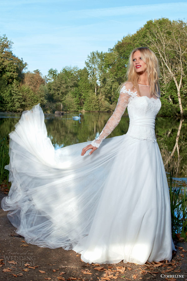 cymbeline wedding dresses 2015 bridal isba strapless romantic wedding dress lace bodice illusion long sleeve topper