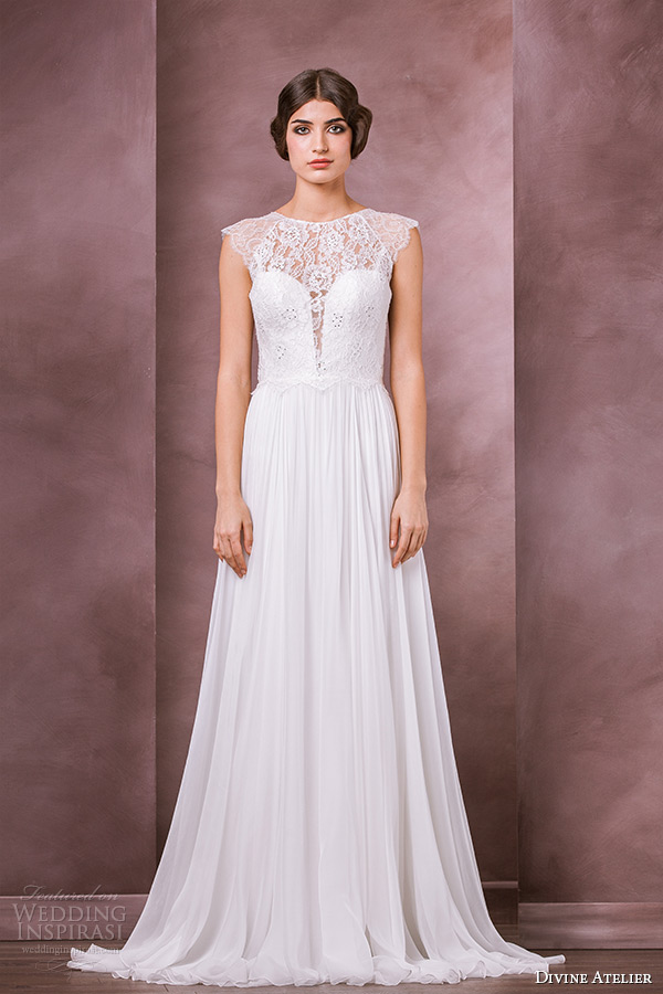 divine atelier wedding dress 2015 bridal cap sleeve bateau neckline lace top a line gown paloma