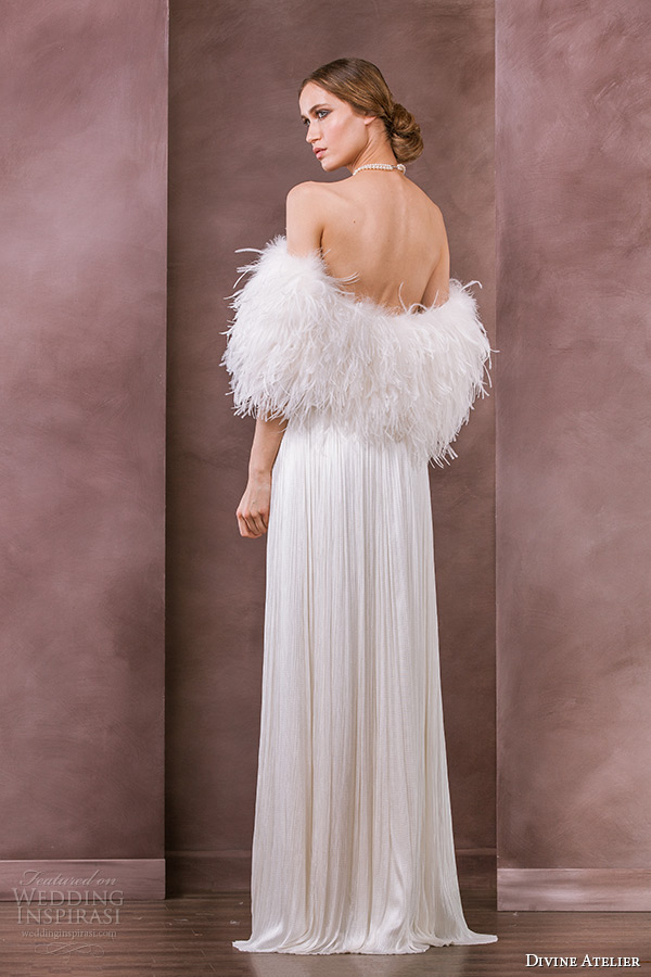 divine atelier wedding dress 2015 bridal feather bolero adora back