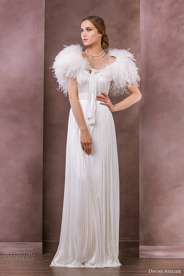 divine atelier wedding dress 2015 bridal feather bolero adora