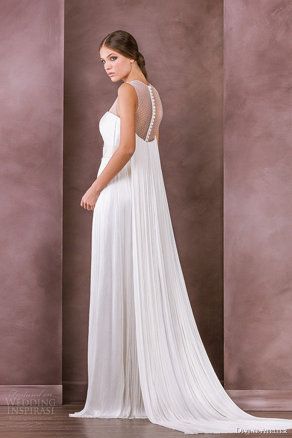 divine atelier wedding dress 2015 bridal illusion jewel neckline top column gown back drape chiara back