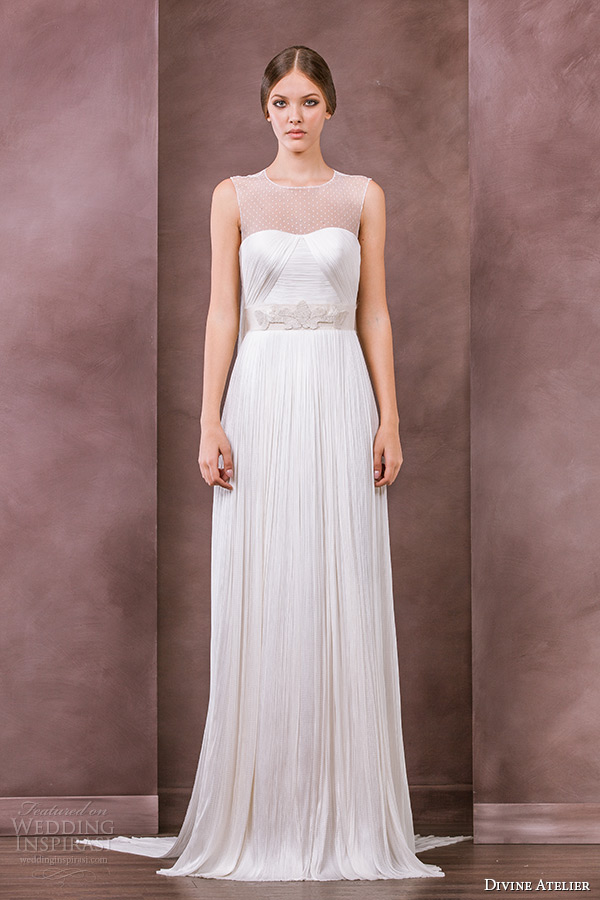 divine atelier wedding dress 2015 bridal illusion jewel neckline top column gown chiara