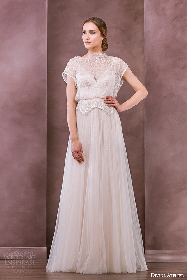 divine atelier wedding dress 2015 bridal jewel neckline short sleeves lace top a line gown anelisse