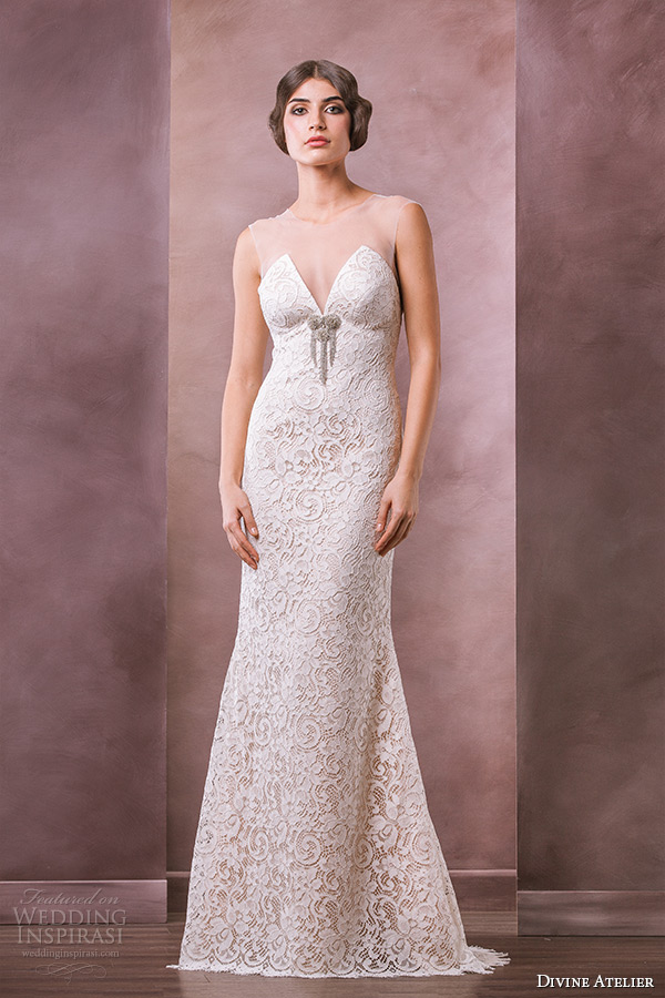 divine atelier wedding dress 2015 bridal sheer top applique sheer jewel top sleeveless filigree embroidery sheath gown dolce