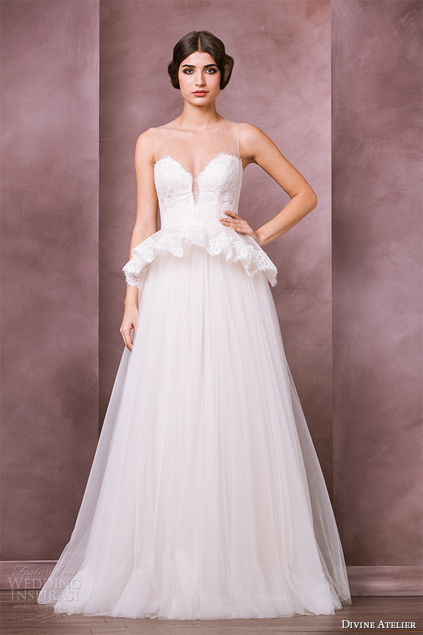 divine atelier wedding dress 2015 bridal sleeveless sweetheart plunging neckline peplum a line gown alice