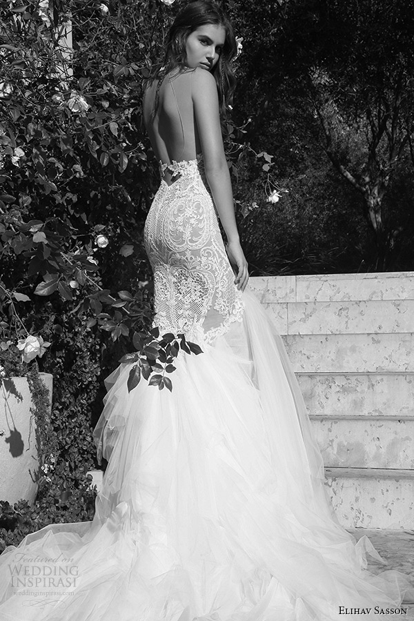 elihav sasson wedding dress 2015 strapless plunging neckline tulle bridal gown back