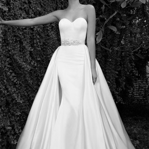 elihav sasson wedding dress 2015 strapless sweetheart neckline attached train at waist clean sheath gown with belt