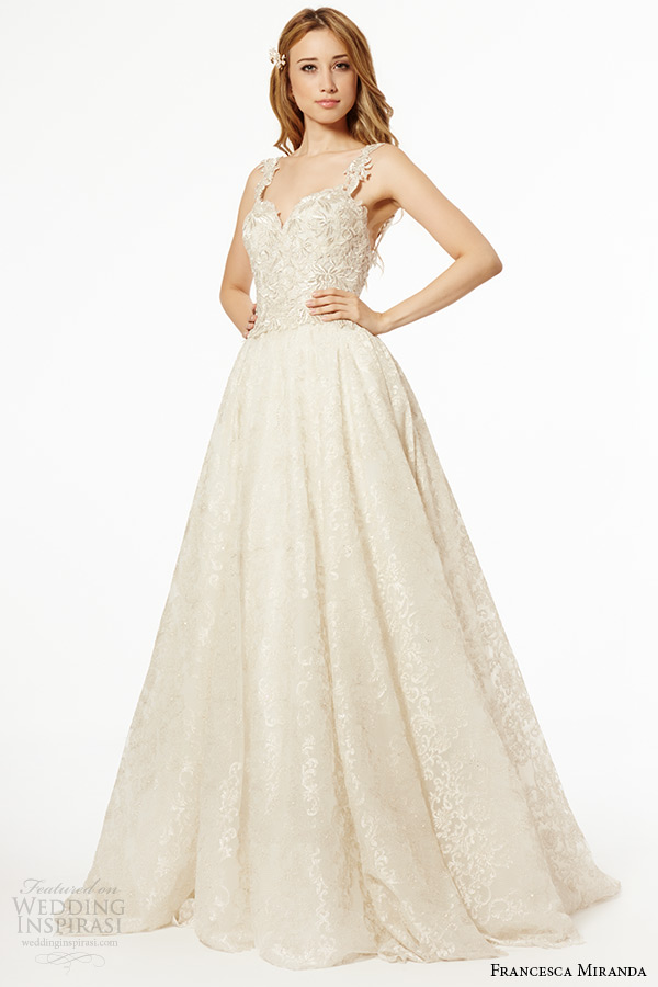 francesca miranda wedding dress fall 2015 sleeveless embroidery strap sweetheart neckline ivory aline bridal gown creta