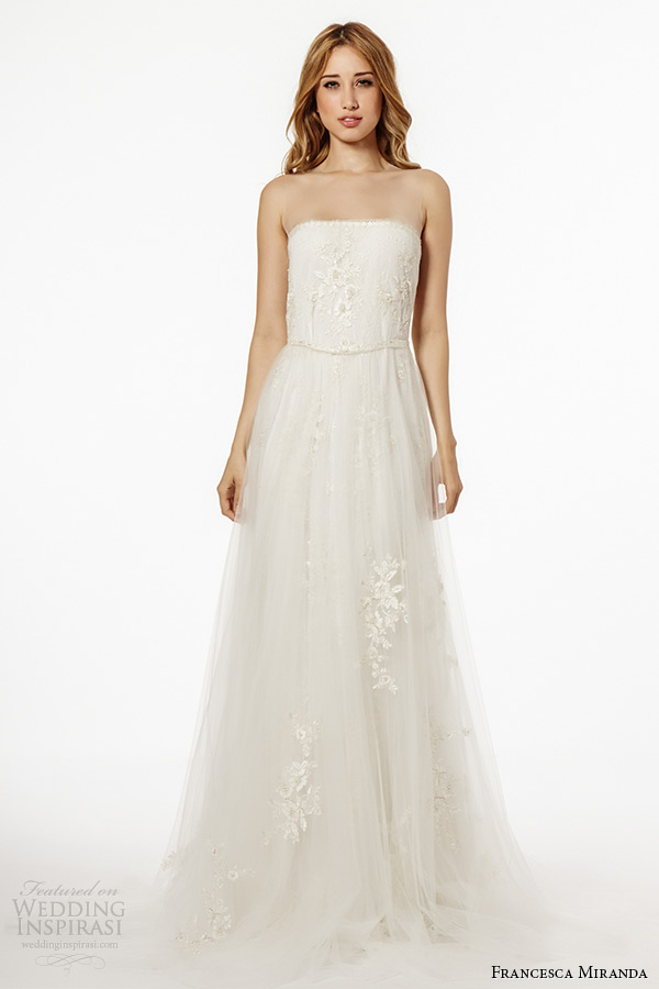 francesca miranda wedding dress fall 2015 strapless straight across neckline aline bridal gown capraia