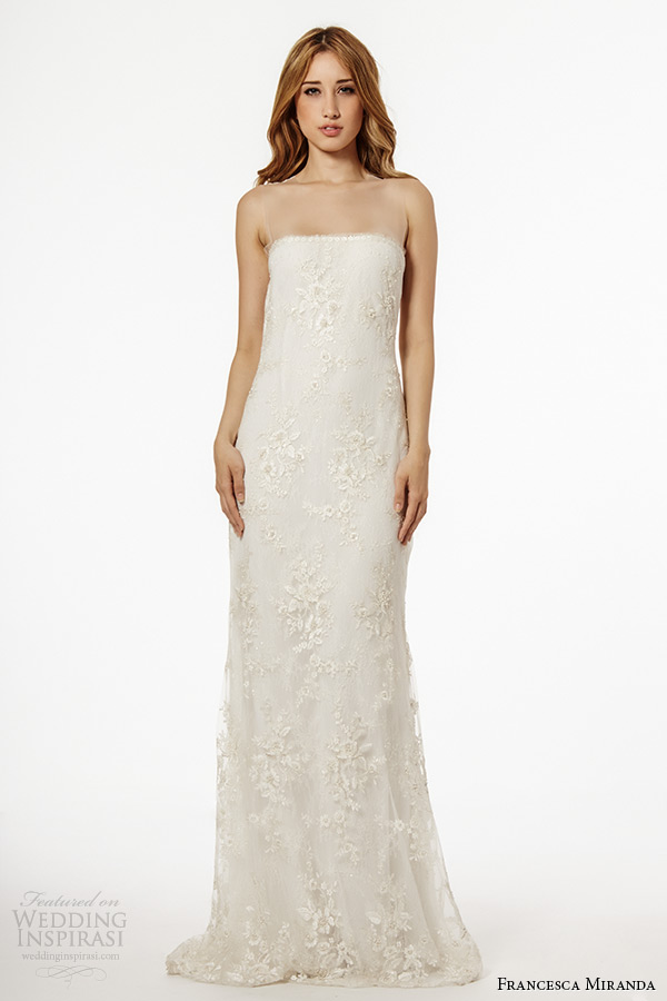 francesca miranda wedding dress fall 2015 strapless straight across neckline sheath bridal gown capraia back