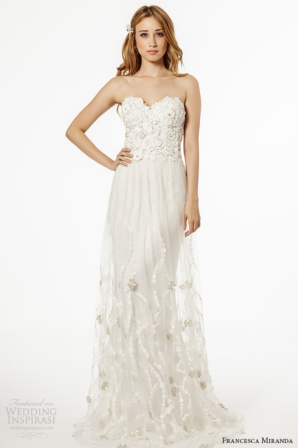 francesca miranda wedding dress fall 2015 strapless sweetheart neckline floral embroidery bodice bridal sheath gown saria