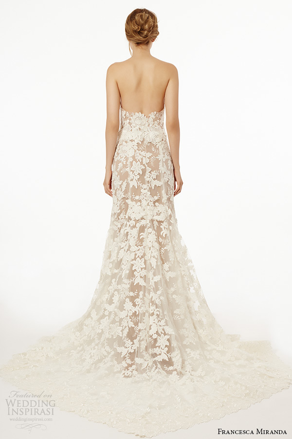 francesca miranda wedding dress fall 2015 strapless sweetheart neckline sheer lace bridal trumpet gown malta back