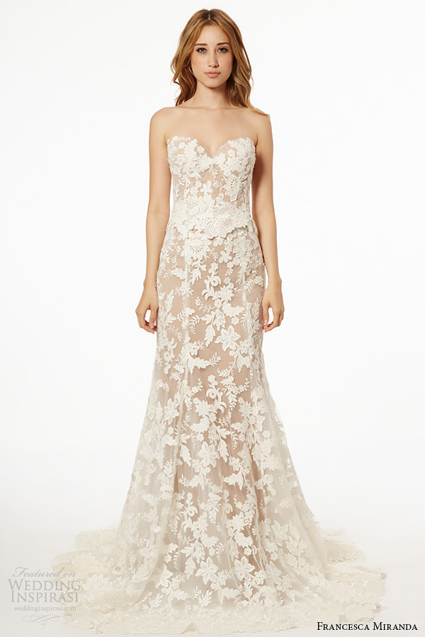 francesca miranda wedding dress fall 2015 strapless sweetheart neckline sheer lace bridal trumpet gown malta