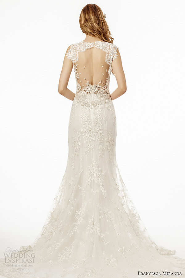 francesca miranda wedding dress fall 2015 thick lace strap plunging neckline bridal fit and flare gown palermo back