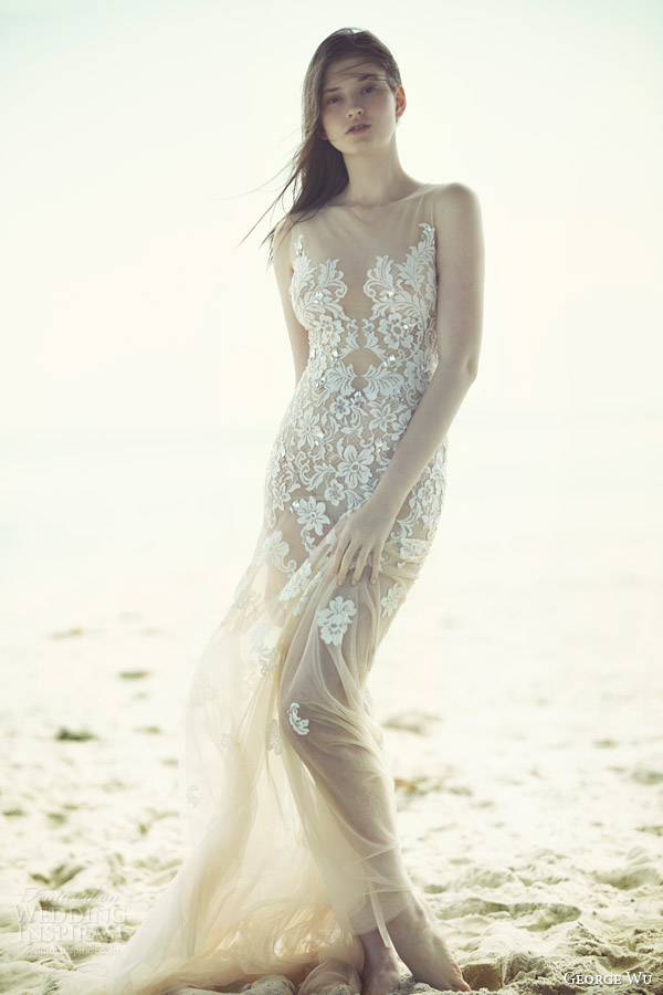 george wu bridal 2015 wulfilas message divinity sleeveless wedding dress nude tulle base lace
