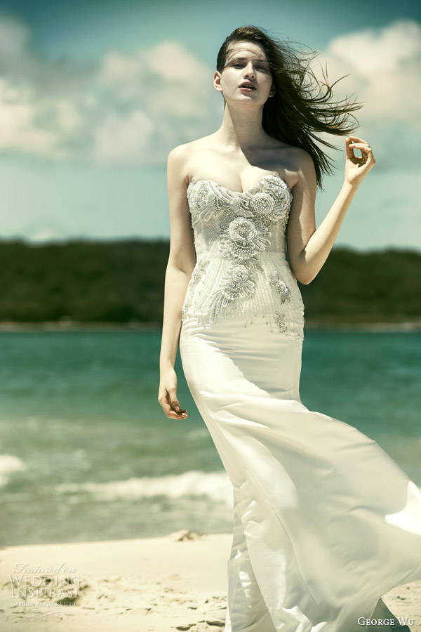 george wu bridal 2015 wulfilas message moonstone strapless wedding dress beaded embellished sweetheart bodice