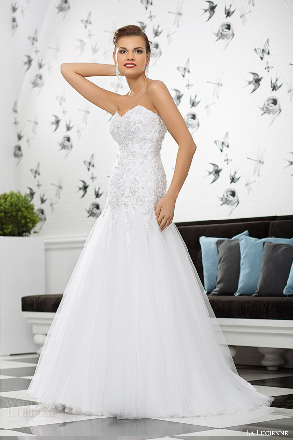 la lucienne bridal 2015 lava strapless sweetheart wedding dress godet skirt embellished bodice intricate beads