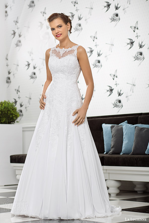 la lucienne bridal 2015 lolite sleeveless wedding dress a line skirt illusion neckline