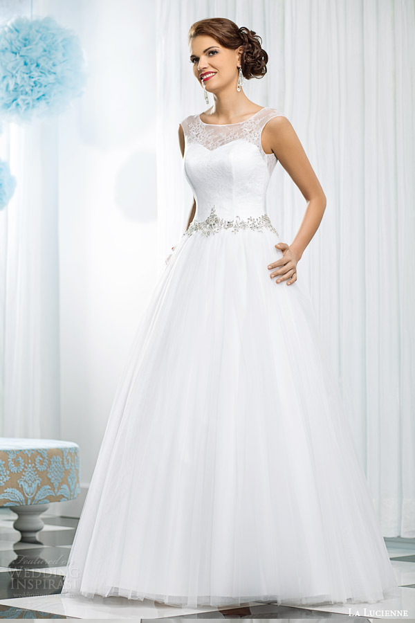 la lucienne bridal 2015 opal sleeveless ball gown wedding dress embellished waist illusion straps