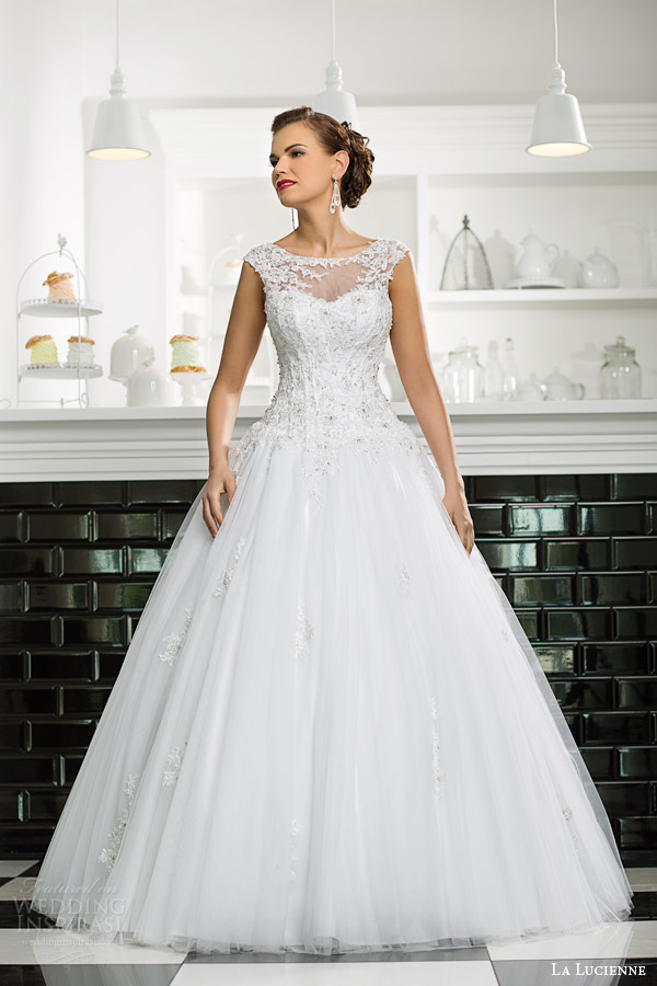 illusion neckline ball gown wedding dress