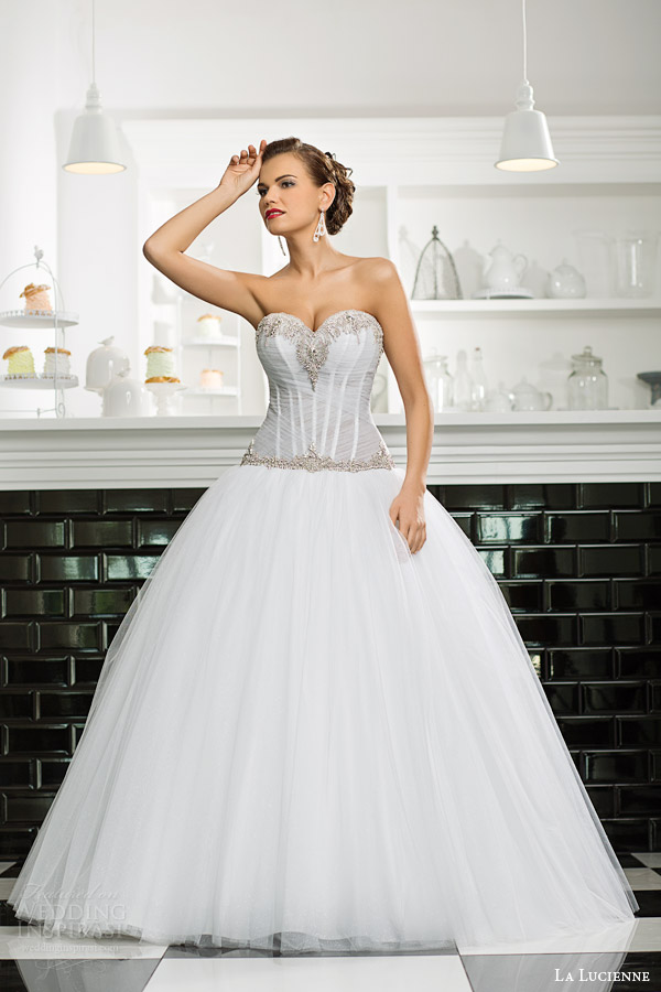 la lucienne bridal 2015 silver strapless drop waist sweetheart corset bodice ball gown wedding dress