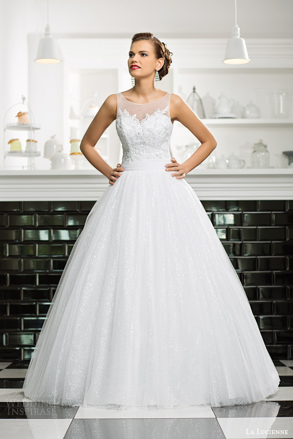 la lucienne bridal 2015 zirconia sleeveless ball gown wedding dress illusion neckline straps