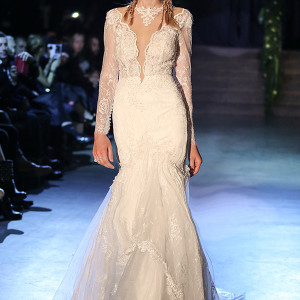 persy couture 2015 wedding dresses bridal long sleeves deep plunging scallops neckline mermaid gown