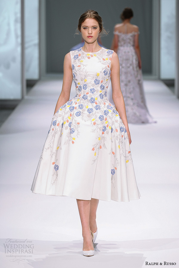 ralph and russo spring 2015 couture collection jewel neckline sleeveless tea length short dress with floral embroidery ralph and russo spring 2015 couture collection jewel neckline sleeveless tea length short dress with floral embroidery