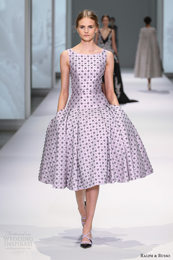 ralph and russo spring 2015 couture collection scoop neckline short tea length purple dress