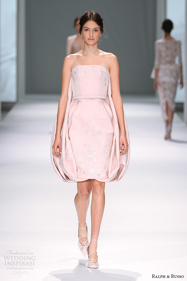 ralph and russo spring 2015 couture collection strapless off the shoulder pink short dress
