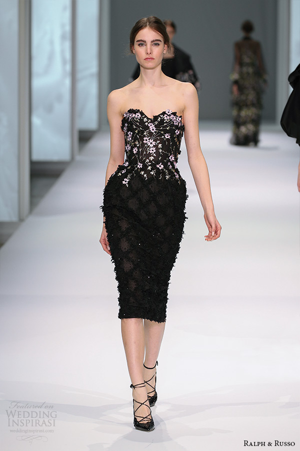 ralph and russo spring 2015 couture collection strapless sweetheart neckline black sheath dress