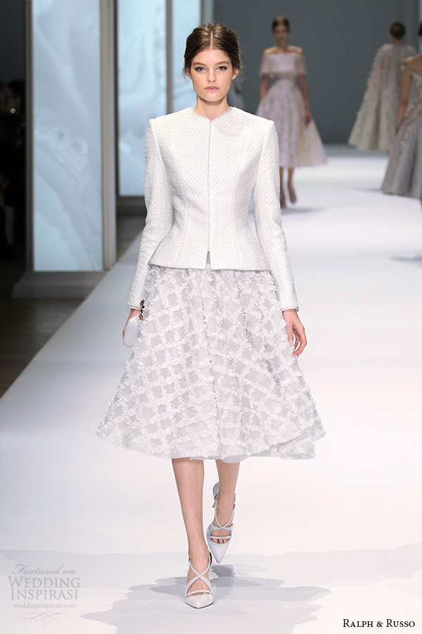 ralph and russo spring 2015 couture collection tea length dress with long sleeve jacket