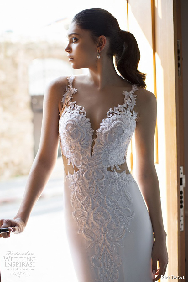riki dalal wedding dress 2015 bridal lace strapped deep plunging neckline embroidered bodice waist cutout sheath gown zoom riki dalal wedding dress 2015 bridal lace strapped deep plunging neckline embroidered bodice waist cutout sheath gown zoom