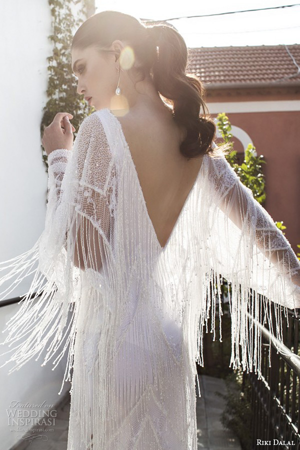 riki dalal wedding dress 2015 bridal long sleeves bateau neckline kaftan gown back zoom