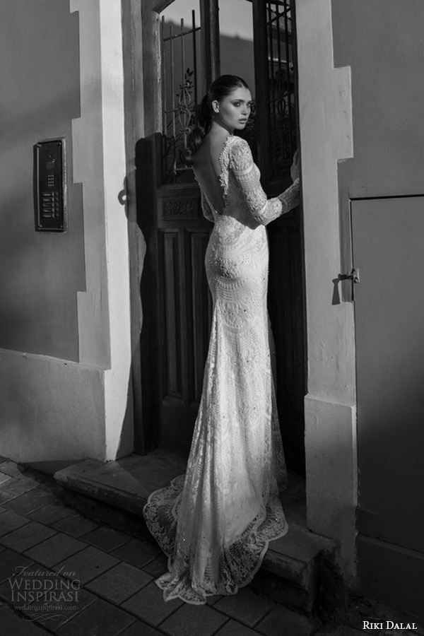 riki dalal wedding dress 2015 bridal long sleeves v neckline embroidery sheath gown low cut back riki dalal wedding dress 2015 bridal long sleeves v neckline embroidery sheath gown low cut back