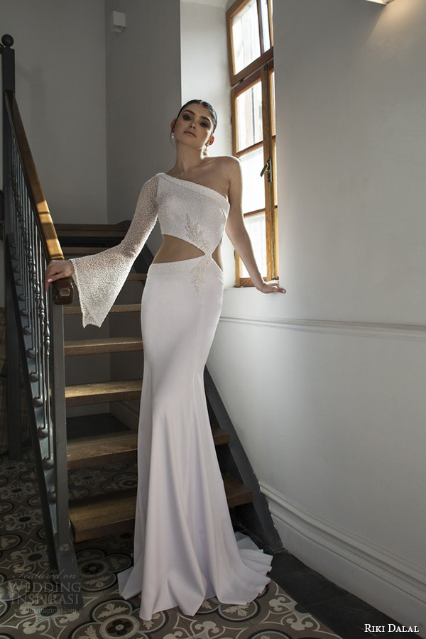 riki dalal wedding dress 2015 bridal one shoulder long sleeves waist cutout sheath gown riki dalal wedding dress 2015 bridal one shoulder long sleeves waist cutout sheath gown