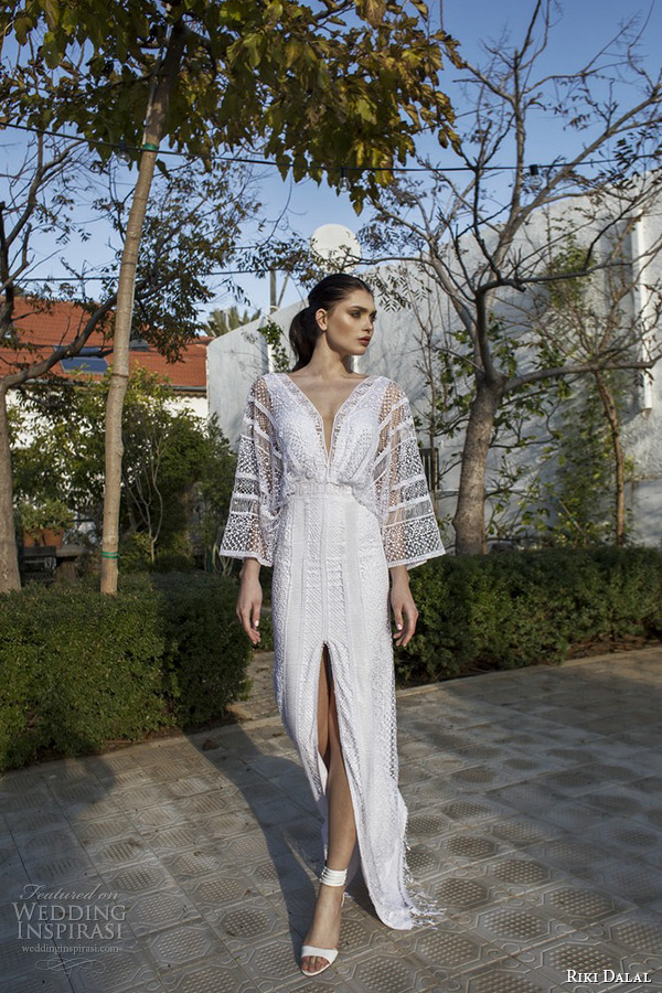 riki dalal wedding dress 2015 bridal sheer long loose sleeves v plunging neckline middle split sheath gown riki dalal wedding dress 2015 bridal sheer long loose sleeves v plunging neckline middle split sheath gown