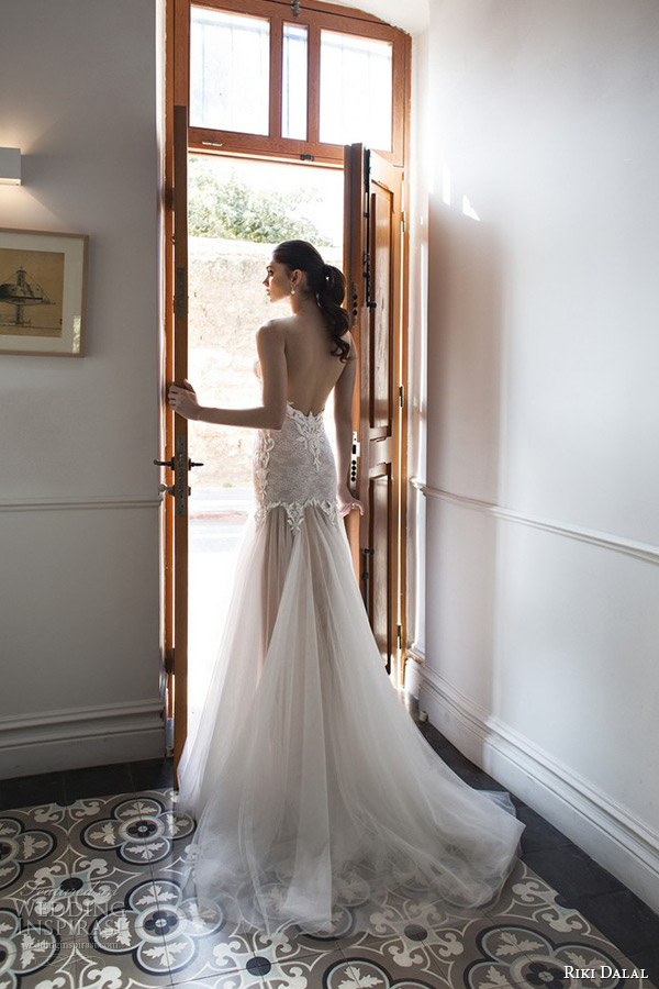 riki dalal wedding dress 2015 bridal strapless sweetheart neckline bustier bodice tulle mermaid gown back