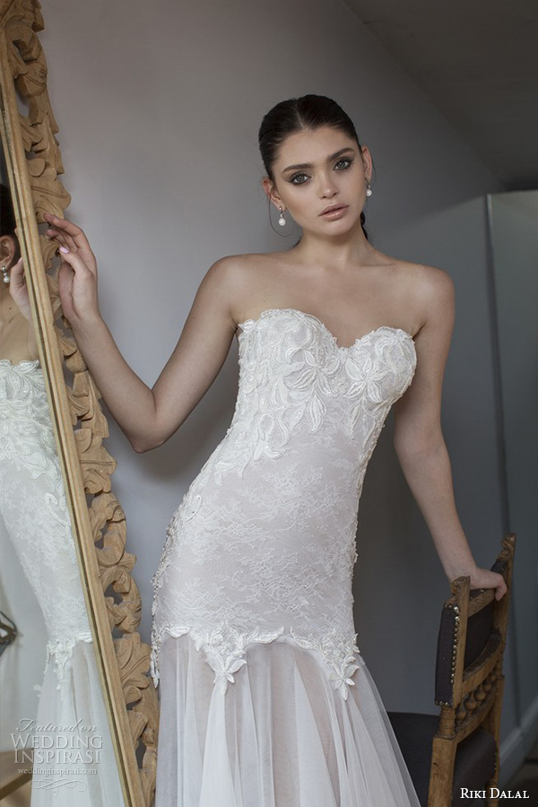 riki dalal wedding dress 2015 bridal strapless sweetheart neckline bustier bodice tulle mermaid gown front zoom