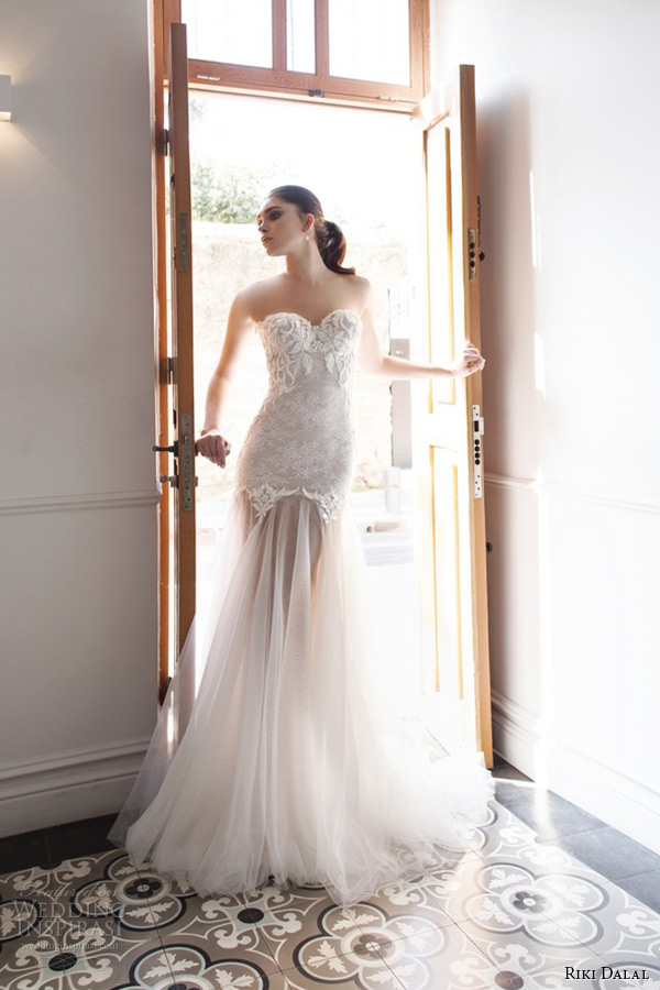 riki dalal wedding dress 2015 bridal strapless sweetheart neckline bustier bodice tulle mermaid gown