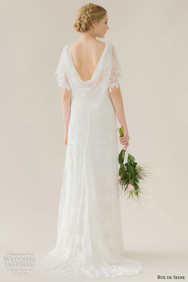 rue de seine wedding dress 2015 bridal boat sheer neckline cotten flutter short sleeves embroidery soft a line gown poppy back