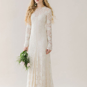 rue de seine wedding dress 2015 bridal cotten jewel neckline lace long sleeves cotton button keyhole back soft a line gown chloe
